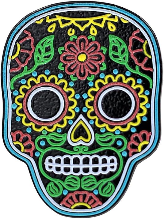 Neon Sugar Skull - Día de Muertos Pin, Dead of the Day, Glow in the Dark Enamel Pin, Skull Lapel Pin - Unisex Gift - skull plate