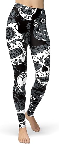 sissycos Women's Sugar Skull Leggings Rose Flower Printed Pants - skull leggings