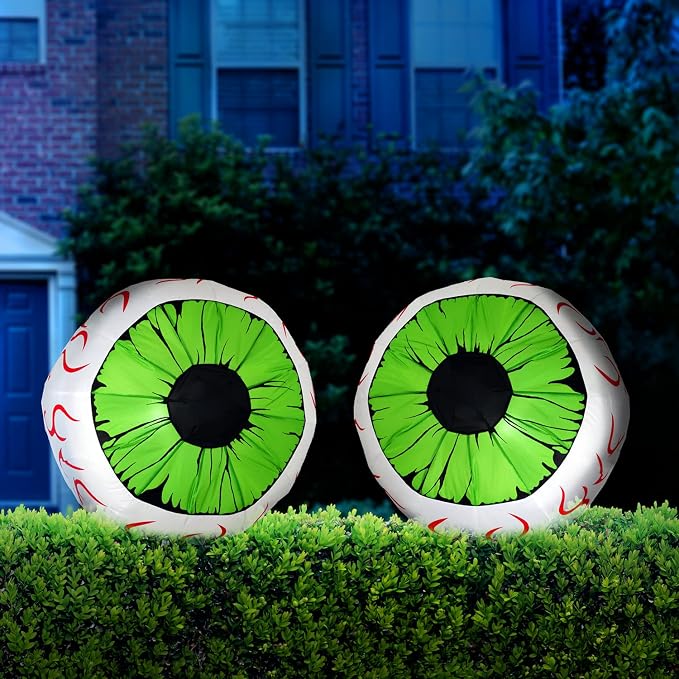 Joiedomi 2 Pack Halloween Inflatables Large Set of Eyes Decoration Blow Ups Green Eyes for Yard 3 Ft Inflatable Halloween Decor Outdoor with LEDs Party Supplies Blow up Decoration for Indoor, Outdoor - skull inflatable