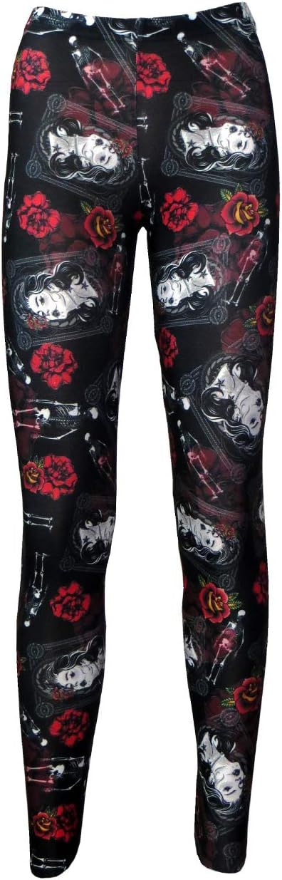 Mexican Sugar Skulls Roses Skeleton Alternative Print Leggings - skull leggings