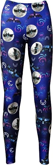 Sugar Skull Skeleton Butterfly Bat Moon Halloween Print Leggings - skull leggings