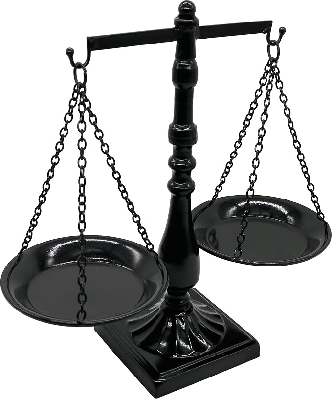 Owlgift Vintage Metal Libra Jewelry Towers Display Cosmetic Organizer Storage, Scale Centerpiece Stand, Antique Jewelry Storage, Farmhouse Candleholder Display – Black, 12“ W x 12“ H - skull candle