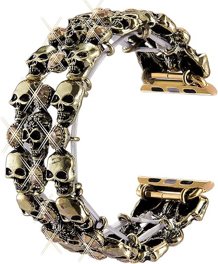 VIQIV Skull Gothic Bands for Apple Watch Women Stretchy Rhinestone 38-49mm - skull watch