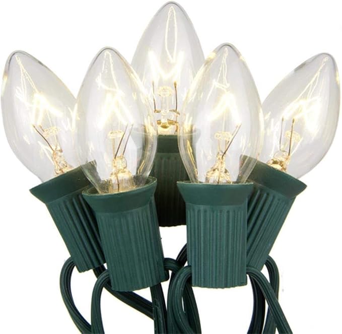 Couah C7 Christmas String Lights-25Ft Vintage Clear Lights with 27 Clear Incandescent Bulbs (2 Spare), Outdoor String Lights for Christmas Party Backyard Wedding - Green Wire - string light