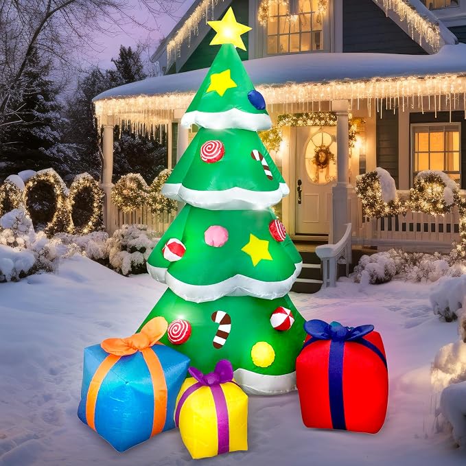 Joiedomi 7FT Tall Christmas Inflatables Tree Outdoor Decoration, Giant Christmas Inflatable Tree with 3 Gift Boxes with Build-in LEDs for Blow Up Xmas Decoration, Indoor Outdoor Yard Garden Lawn Décor - skull inflatable