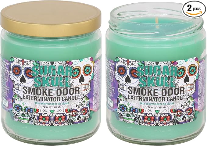 Smoke Odor Exterminator 13oz Jar Candles Sugar Skull, Pack of 2 - skull candle