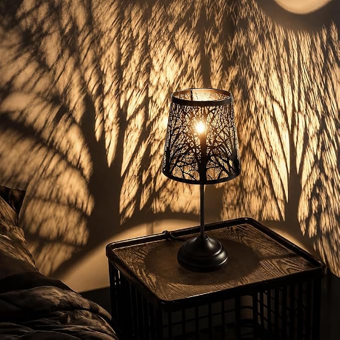 Touch Table Lamp, Tree Shadow Projection, 3-Level Dimmable Shadow Lamp - skull lamp