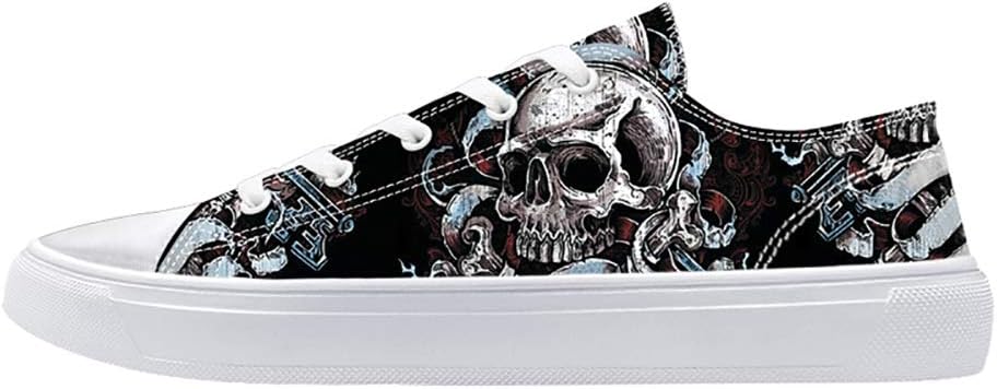 FIRST DANCE Women’s Skull Skeleton Printed Shoes Black Cavans Shoe for Women Low Top Casual Business Work Cute Shoes for Ladies