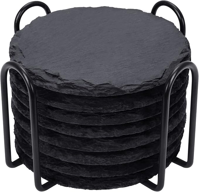 Slate Coasters Set of 8 with Metal Holder, Modern Stone Coasters for Drinks - skull coaster
