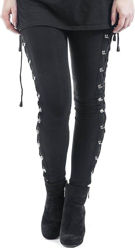 xxxiticat Women's Black Gothic Legging Sexy Lace Up Punk Goth Skinny Pants - skull leggings