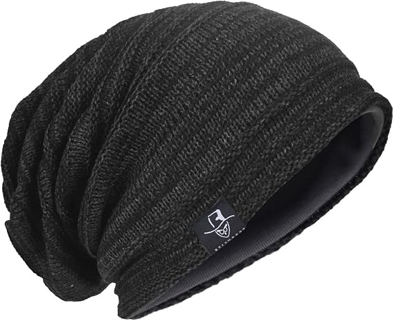 Men Oversize Skull Slouch Beanie Large Skullcap Knit Hat - skull jacket