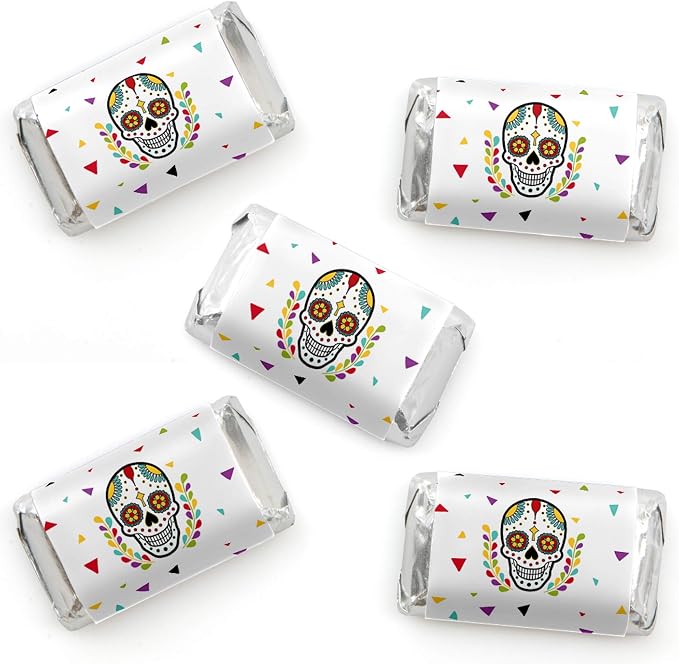 Day of the Dead - Halloween Mini Candy Bar Wrapper Stickers - 40pc - skull sticker