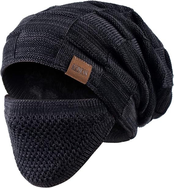 REDESS Beanie Hat for Men and Women Winter Warm Hats Knit Slouchy Thick Skull Cap with Face Cover - skull hat