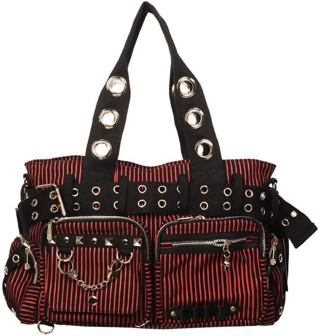 Lost Queen Striped Punk Rock Steampunk Purse with Handcuff Skull Charm - sugar skull handbags for sale