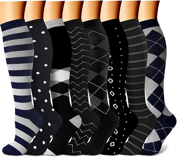 CHARMKING Compression Socks for Women & Men Circulation (8 Pairs) 15-20 mmHg Best Calf Socks Support for Athletic Cycling - sugar skull costume