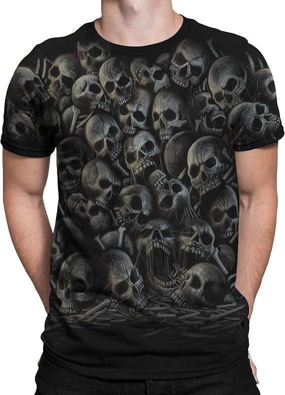 Liquid Blue Unisex Adult All Over Skulls Dark Fantasy Short Sleeve T-Shirt - skull tshirt