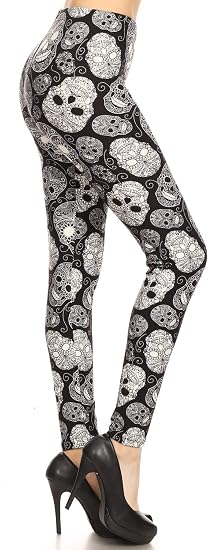 Leggings Depot Women's High Waisted Skull & Halloween Print Leggings - skull leggings