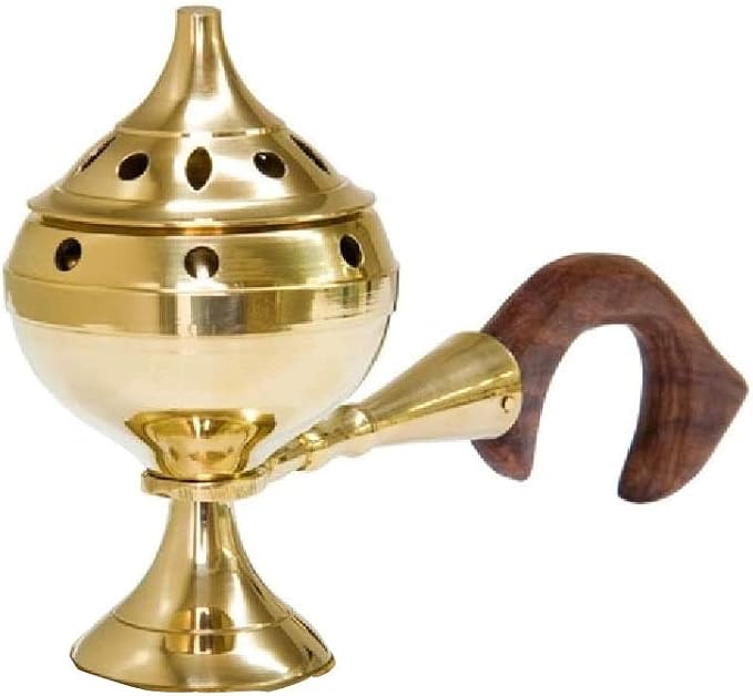 Incense Burner for Purifying, Cleansing, Healing, Metaphysical, Meditation and Wicca (5" Brass Censer Burner with Handle) - skull incense burner