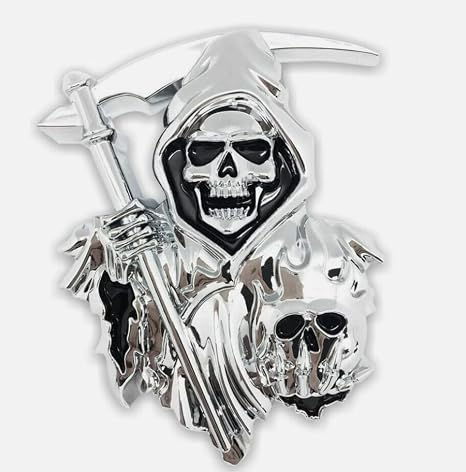 3D Grim Reaper Decal for Any Flat Surface - Chrome Car Decals - Truck or Car Stickers that Feature Custom Chrome Decal of Grim Reaper Skull - skull sticker