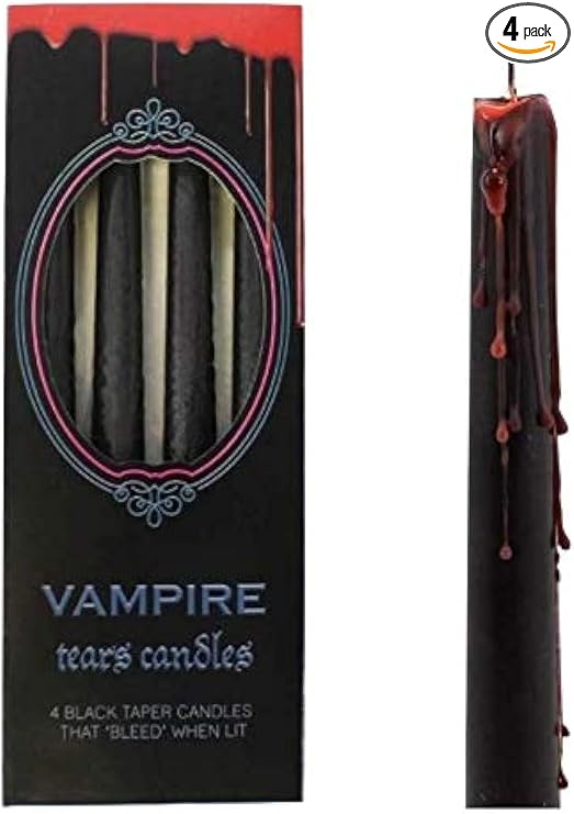 something different Vampire Tears Black Candles - Set of 4 Bleeding Candles - Gothic Rituals Halloween - skull candle