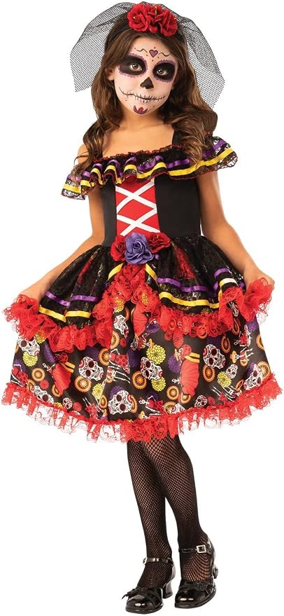 Rubies Day Of The Dead Girl Costume for Kids, Girl's Small - sugar skull makeup