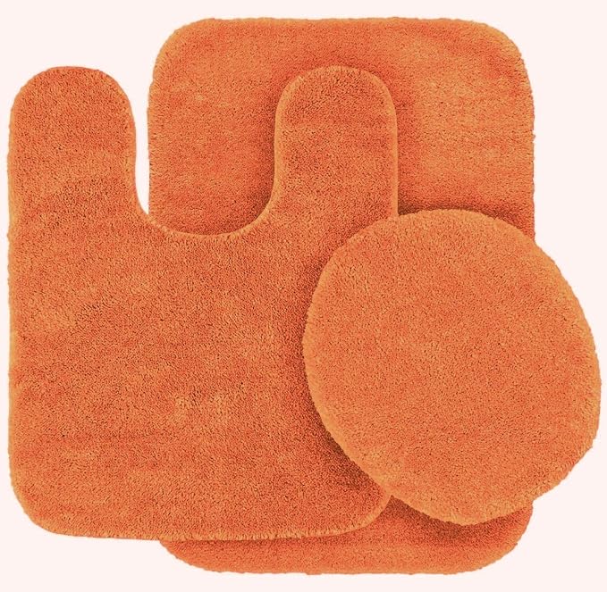 Mk Home 3pc Angela Non Slip Soft Bath Set Rugs for Bathroom Bath Rug, Contour Mat, Toilet Seat Cover New (Orange) - skull toilet mat
