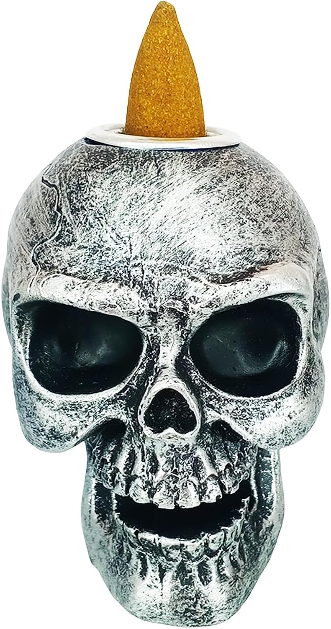 Fantasy Gifts Skull Backflow Incense Burner – 3 Inch Ceramic Fountain Holder for Aromatherapy, Meditation, Yoga & Home Décor – Gothic Skull Design Incense Cone Holder for Relaxation - skull incense burner