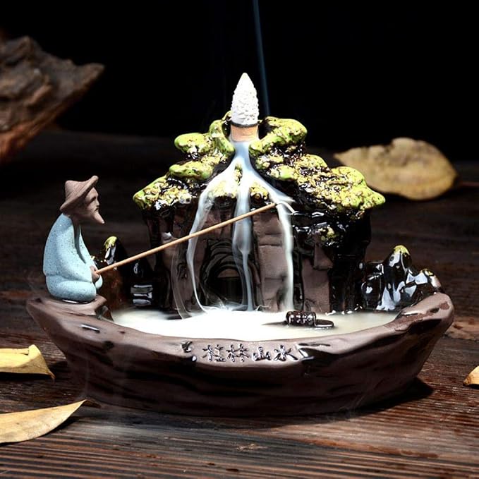 Guilin Scenery Incense Burner, Ceramic Backflow Incense Holder with 10PCS Incense Cones for Home Decor Yoga - skull incense burner