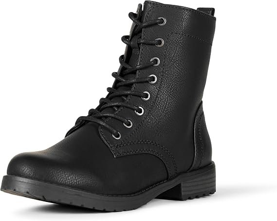 Amazon Essentials Women’s Lace-Up Combat Ankle Boots with Side Zipper, Lug Sole