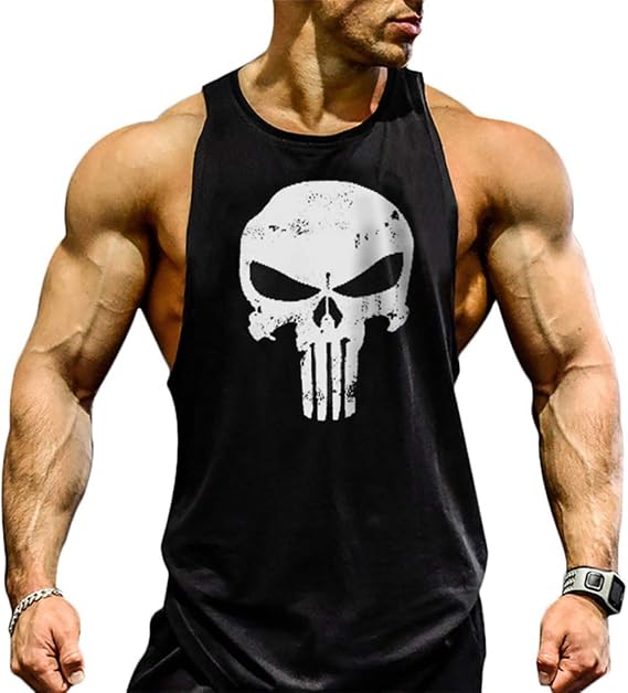 Lift Men's Bodybuilding Gym Tank Tops Workout Stringer Sleeveless Shirts Vest Cotton - skull tshirt
