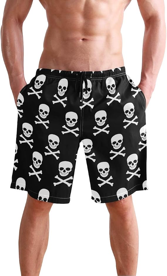 visesunny Summer Mens Swim Trunks Mesh Liner Swimming Trunks Men's Bathing Suit Quick Dry Swim Shorts - skull swimsuit