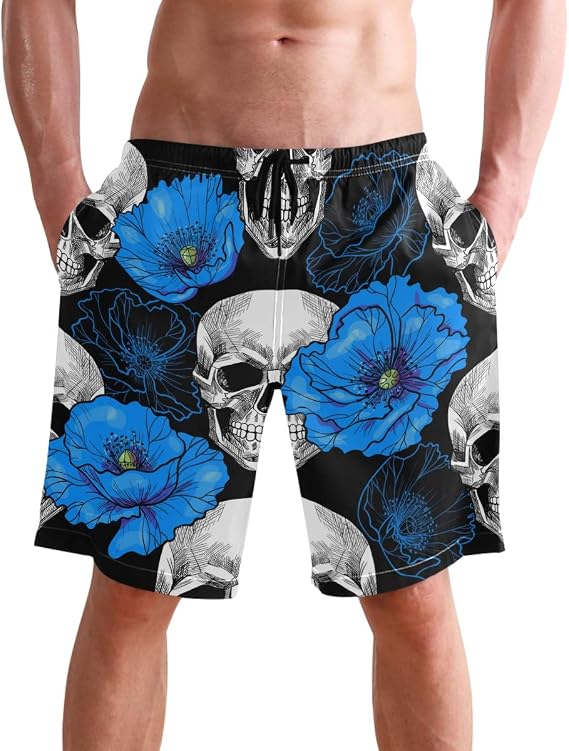 visesunny Hawaiian Men's Summer Beach Shorts Swim Trunks Sports Running Bathing Suits with Mesh Lining - sugar skull boots