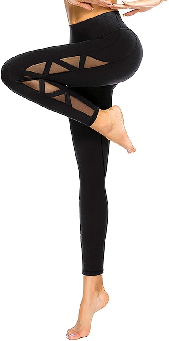 romansong Women's Mesh Leggings Yoga Pants with Pocket, Non See-Through Capri High Waisted Tummy Control 4 Way Stretch - skull leggings