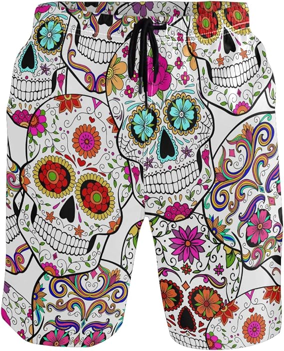 visesunny Stylish Mens Swim Trunks Quick Dry Beachwear Sports Swim Board Shorts Holiday Party Bathing Suits - sugar skull boots
