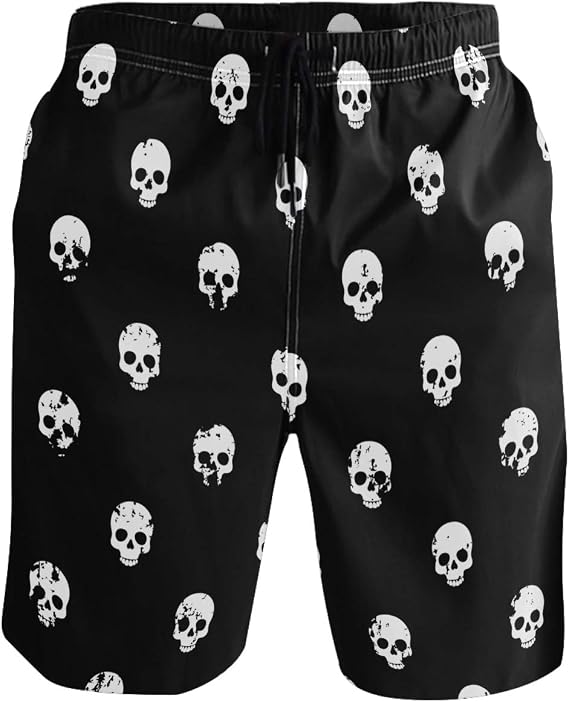 visesunny Hawaiian Men's Summer Beach Shorts Swim Trunks Sports Running Bathing Suits with Mesh Lining - skull swimsuit