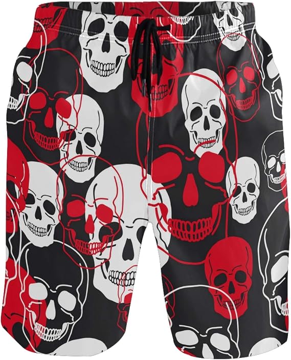 visesunny Fashion Cool Style Men's Beach Shorts Swim Trunks Quick Dry Casual Polyester Swim Shorts with Pockets S-XXL… - skull swimsuit