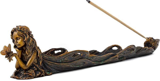 Top Collection Cute Fairy Incense Holder - Hand Painted Mythical Creature with Butterfly Figurine- Fits Standard Incense Sticks- 10-Inch Long Collectible Incense Burner - skull incense burner