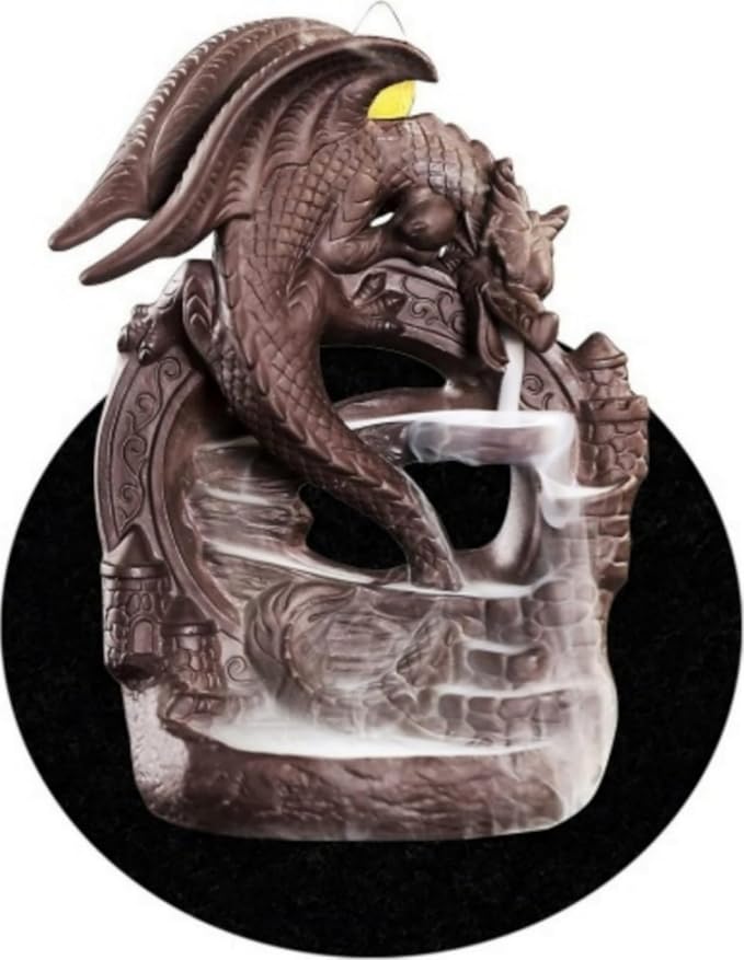 Pterosaur Dragon Backflow Incense Burner Set | Handcrafted Waterfall Smoke Effect with 10 Cones & Mat | Mythical Decor for Gamers, Dinosaur Collector Figurine & Home Altar Centerpiece - skull incense burner