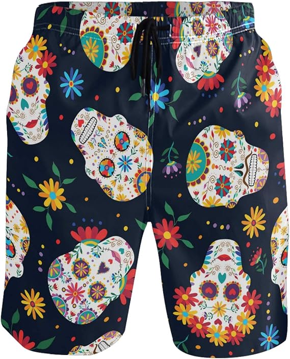 visesunny New Summer Men's Swim Trunks Quick Dry Bathing Suits Holiday Beach Short Casual Board Shorts - skull swimsuit