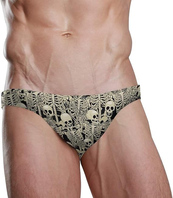 Men's Swimming Trunks Briefs Low Waist Bikini with Drawstring Swimwear Beach Shorts Boxers Underwear - skull swimsuit