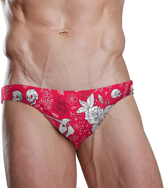 Men's Swimming Trunks Briefs Low Waist Bikini with Drawstring Swimwear Beach Shorts Boxers Underwear - skull swimsuit