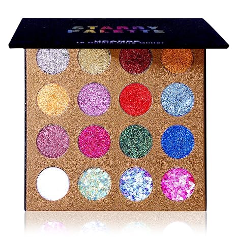 UCANBE Pro Glitter Eyeshadow Palette - Professional 16 Colors - Chunky & Fine Pressed Glitter Eye Shadow Powder Makeup Pallet Highly Pigmented Ultra Shimmer for Face Body - sugar skull makeup