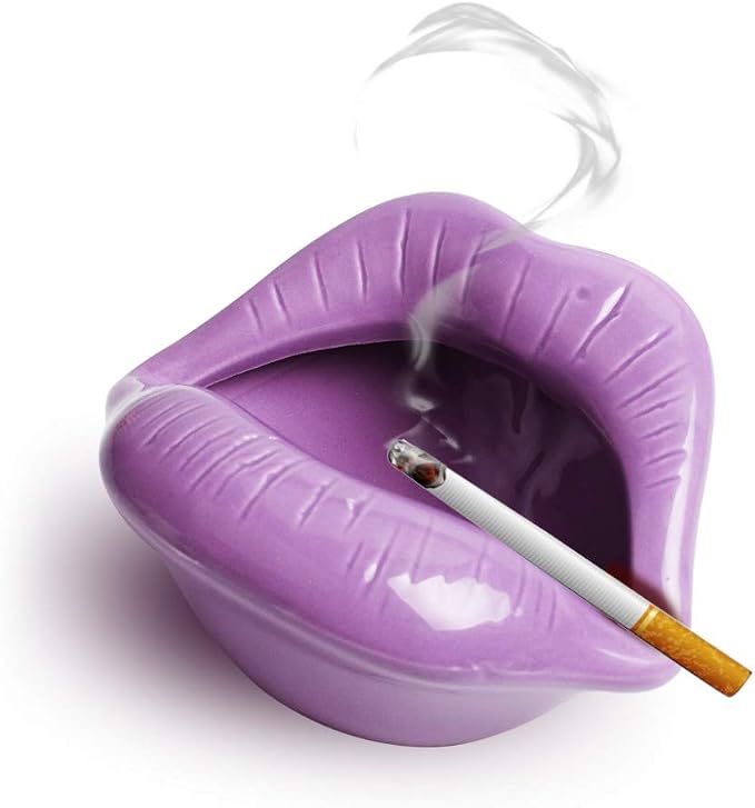 Ceramic Lip Shape Ashtray Cigarette Ash Holder Smoking Accessories Lips Storage Decoration Ashtray Figurines Tabletop Ornaments Creative Cigar Ash Tray For Smokers Home Office Decor (Purple) - skull ashtray