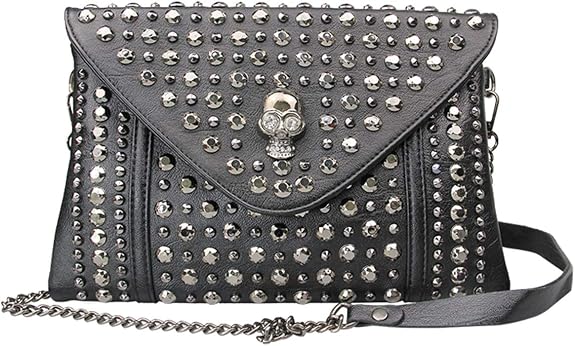 Women Rivet Chain Handbag Purse Clutch Small PU Leather Satchel Shoulder Tote Top-handle Bag Black - sugar skull handbags for sale