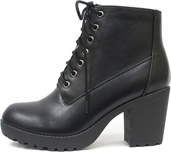 Soda Second Lug Sole Chunky Heel Combat Ankle Bootie Lace up w/Side Zipper - sugar skull costume
