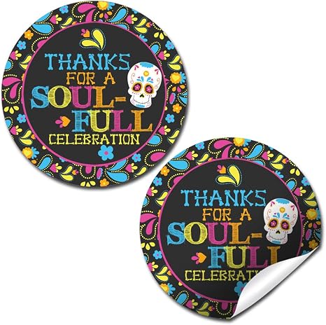Dia de Los Muertos Thank You Stickers, 40 Pack 2 Inch Sugar Skull Labels for Party Favors, Goodie Bags & Envelope Seals by Amanda Creation - skull sticker