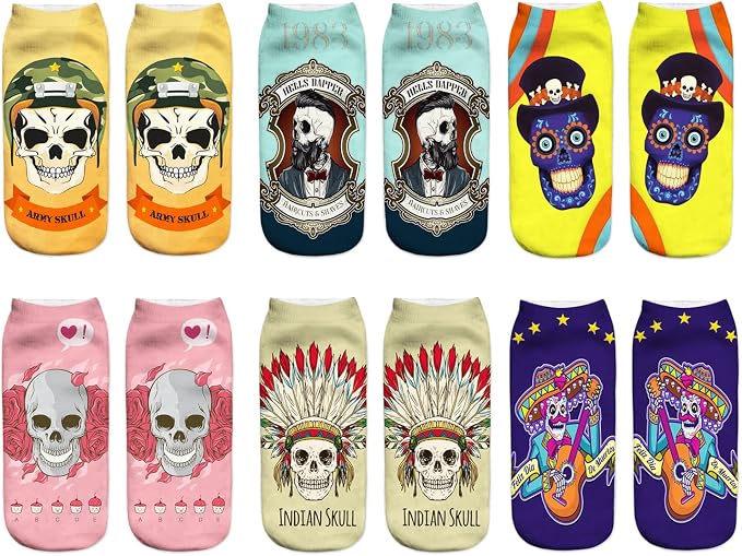Benefeet Sox Womens Funny Crazy Ankle Socks Girls Cute 3D Printed Patterned Low Cut Ankle Socks Cool Novelty Fashion Gifts - sugar skull costume