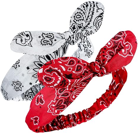 Hicarer 2 Pcs Bandana Headband for Women Girls,Red, White - skull headband
