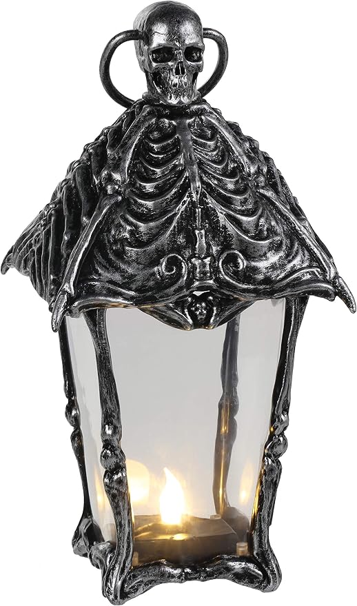 Crazy Bonez Gothic Lantern – 12" Halloween Skull Lantern Decoration - skull lamp