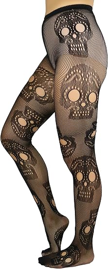 ToBeInStyle Women’s Sugar Skull Día de los Muertos La Catrina Skeleton Bones Tights & Thigh High Stockings - sugar skull makeup